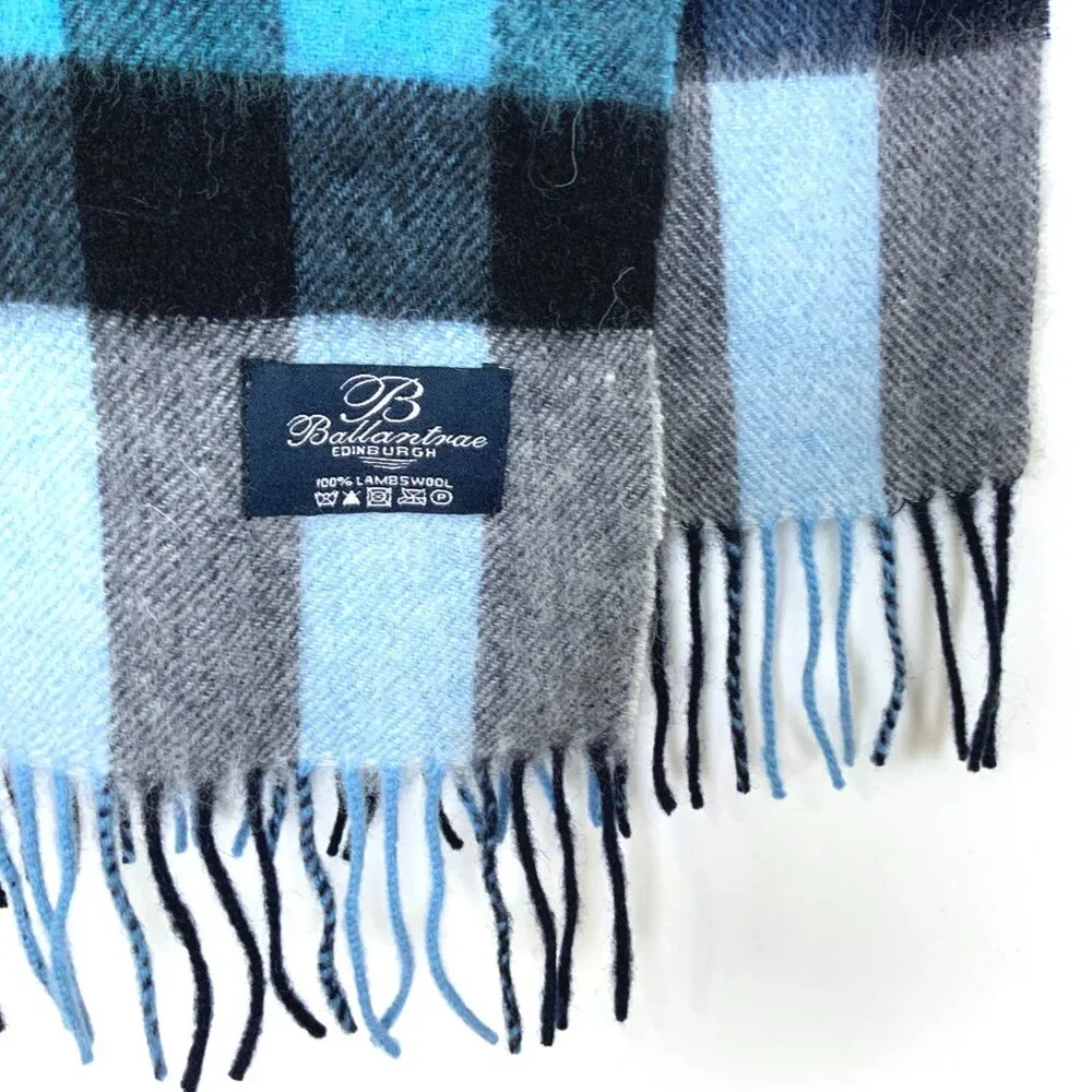 Ballantrae Edinburgh 100% Lambswool Recttungular Scarf Blue and Black
